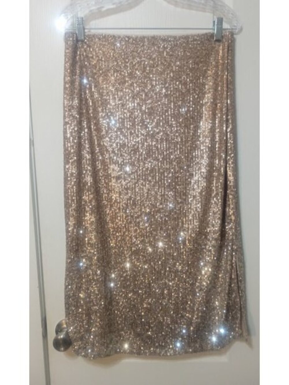 Copper Gold-Champagne Sequin Cable & Gauge Ankle Length Midi Skirt M